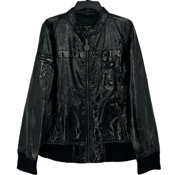 𝅺Rocawear Womens Faux leather Black shiny  1X Retro Vintage Y2K Jacket - Picture 2 of 12
